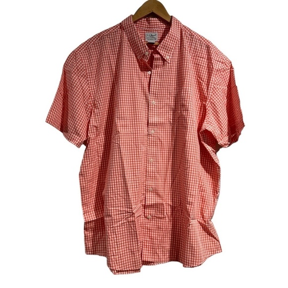 LL Bean shirt short sleeve pocket button down gingham orange white xxl - Picture 1 of 4